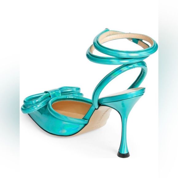 MACH & MACH Double Bow Ankle Strap Pump Turquoise Blue Size 38.5(US 8.5) - Picture 2 of 14